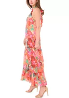 Women's Sleeveless Halter Neck Leaf Print Maxi Dress