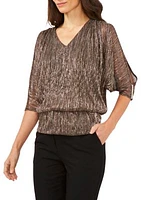 Women's 3/4 Sleeve V-Neck Sparkly Blouse