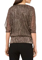 Women's 3/4 Sleeve V-Neck Sparkly Blouse