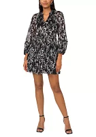 Women's Long Sleeve V-Neck Glitter A-Line Dress