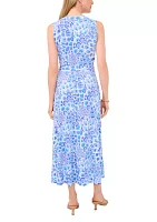 Women's Sleeveless Printed V-Neck Tie Waist Maxi Dress