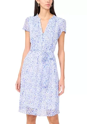 Women's Short Sleeve V-Neck Ditsy Floral Print Dress