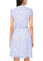 Women's Short Sleeve V-Neck Ditsy Floral Print Dress