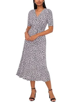 Women's Printed Belted V-Neck Dress