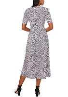 Women's Printed Belted V-Neck Dress