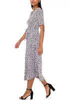 Women's Printed Belted V-Neck Dress