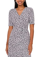 Women's Printed Belted V-Neck Dress