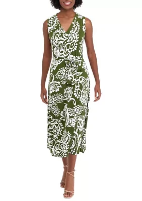 Women's Sleeveless V-Neck Belted Paisley Print Maxi Dress