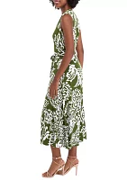 Women's Sleeveless V-Neck Belted Paisley Print Maxi Dress