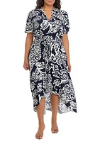 Women's Puff Sleeve V-Neck Printed Maxi Dress