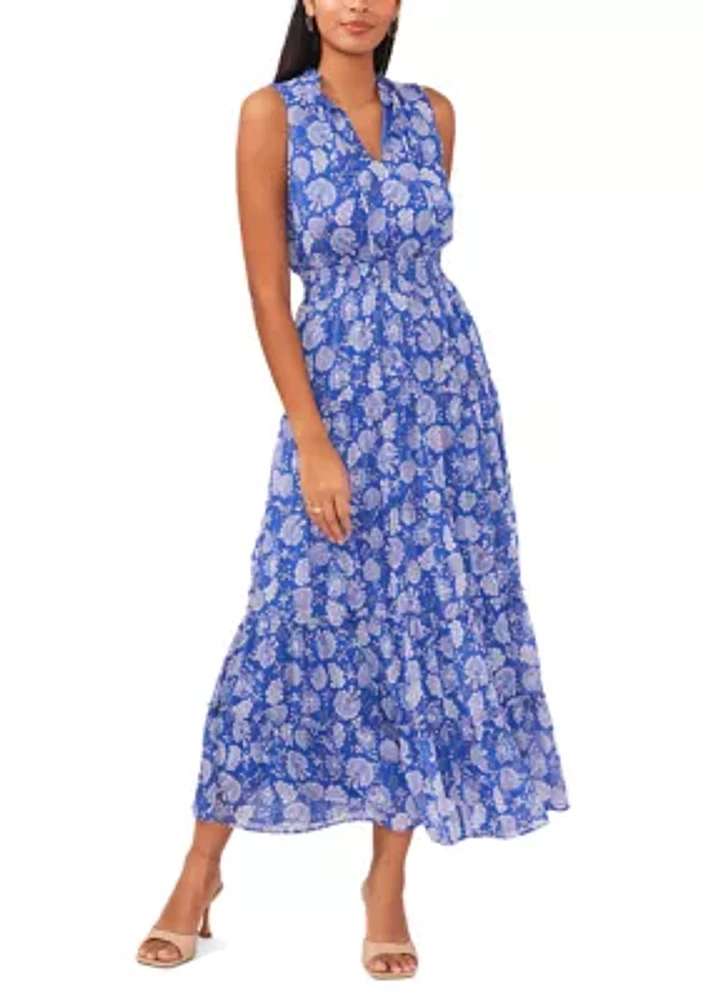 Women's Sleeveless Floral Print Chiffon Maxi Dress