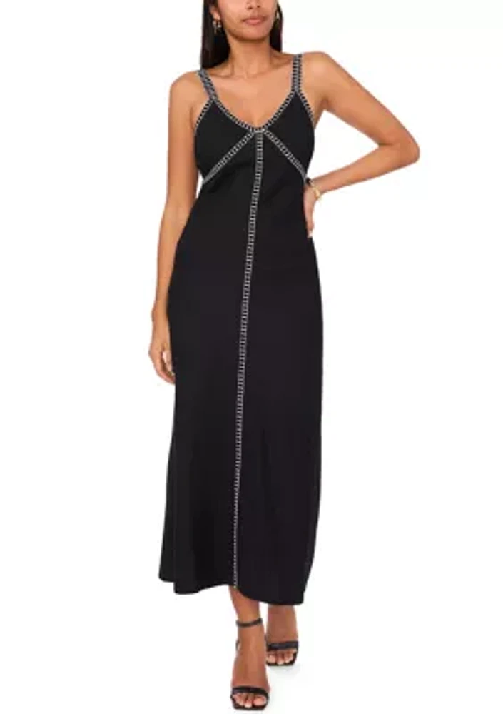 Women's Sleeveless V-Neck Solid Linen Maxi Dress