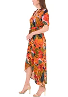 Women's Puff Sleeve Printed Challis Maxi Dress