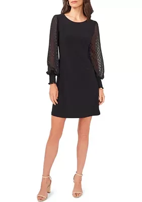 Women's Black Foil Clip Dot Sleeve Dress