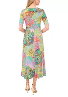 Wiomen's Printed Tie Waist Midi Dress