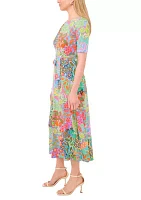 Wiomen's Printed Tie Waist Midi Dress