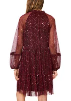 Women's Long Sleeve V-Neck Glitter A-Line Dress