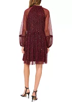 Women's Long Sleeve V-Neck Glitter A-Line Dress