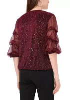 Women's 3/4 Sleeve V-Neck Glitter Knit Top