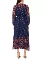 Women's Printed Belted Maxi Fit and Flare Dress