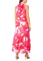 Women's Sleeveless Halter Neck Floral Print A-Line Maxi Dress