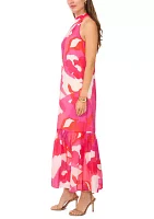 Women's Sleeveless Halter Neck Floral Print A-Line Maxi Dress