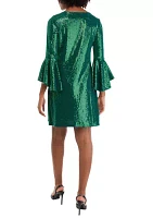 Women's Boat Neck Bell Sleeve Sequin Dress