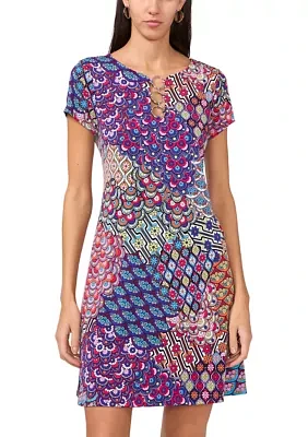 Women's Short Sleeve Crew Neck Abstract Print Dress