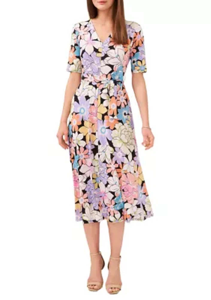 Women's V-Neck Floral Print Midi Dress