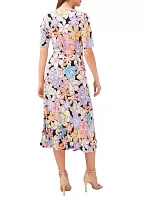 Women's V-Neck Floral Print Midi Dress