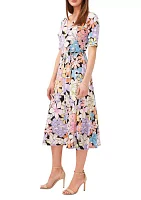 Women's V-Neck Floral Print Midi Dress