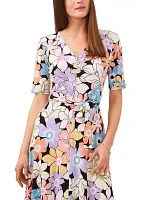 Women's V-Neck Floral Print Midi Dress