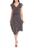 Women's Flutter Sleeve Printed Fit-and-Flare Dress