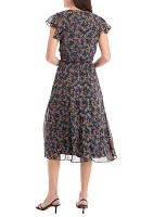 Women's Flutter Sleeve Printed Fit-and-Flare Dress