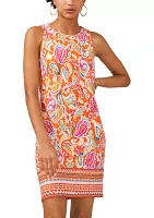 Women's Sleeveless Crew Neck Paisley Print A-Line Dress