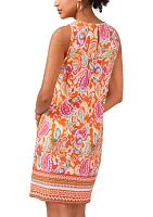 Women's Sleeveless Crew Neck Paisley Print A-Line Dress