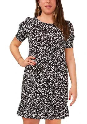 Women's Short Sleeve Crew Neck Dot Print A-Line Dress