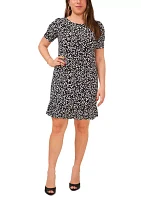 Women's Short Sleeve Crew Neck Dot Print A-Line Dress