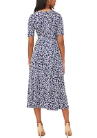 Women's Short Sleeve Ditsy Floral Print Midi Dress