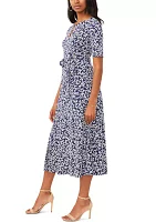 Women's Short Sleeve Ditsy Floral Print Midi Dress