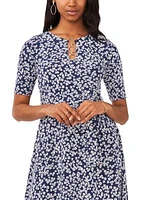 Women's Short Sleeve Ditsy Floral Print Midi Dress