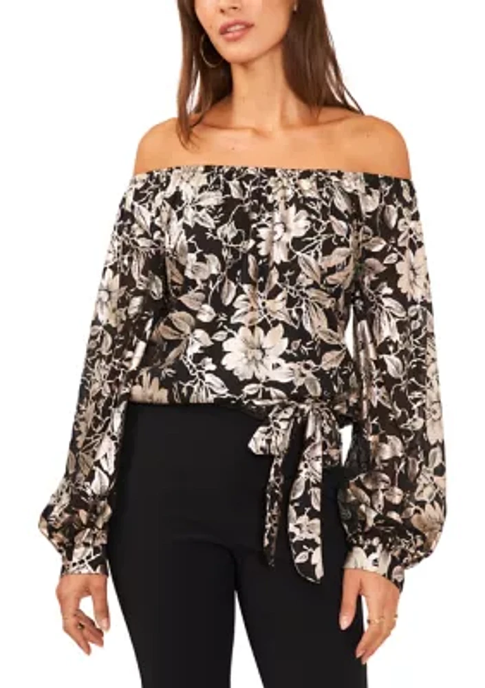 Women's Off the Shoulder Foil Print Top