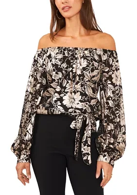 Women's Off the Shoulder Foil Print Top