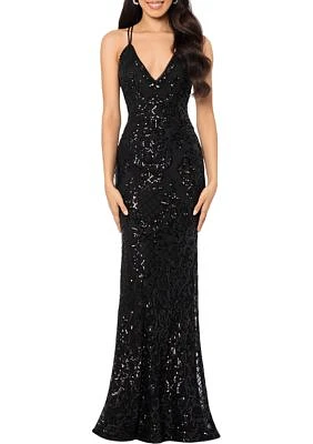 Women's Sequin V-Neck Crossover Back Gown