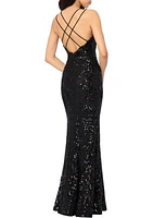 Women's Sequin V-Neck Crossover Back Gown