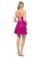 Women's Sheath Glitter Mesh Tie Back Party Dress