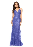 Women's Sleeveless V-Neck Solid Sequin Gown