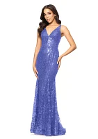 Women's Sleeveless V-Neck Solid Sequin Gown