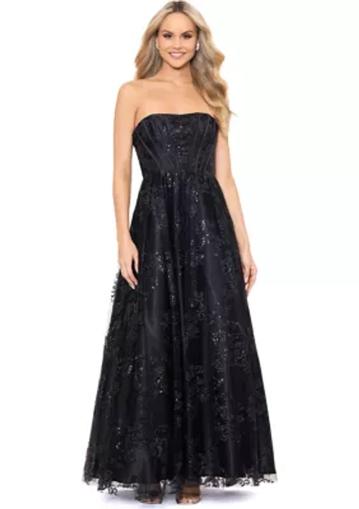 Women's Sleeveless Satin Sequin Gown