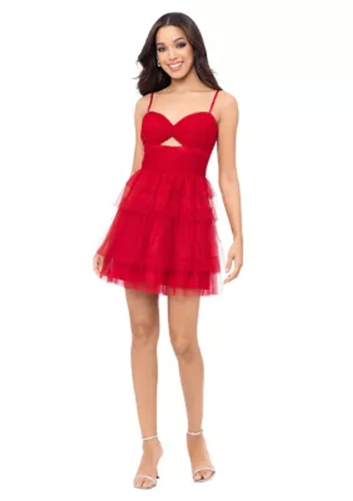 Short Mesh Ruffled Party Dress